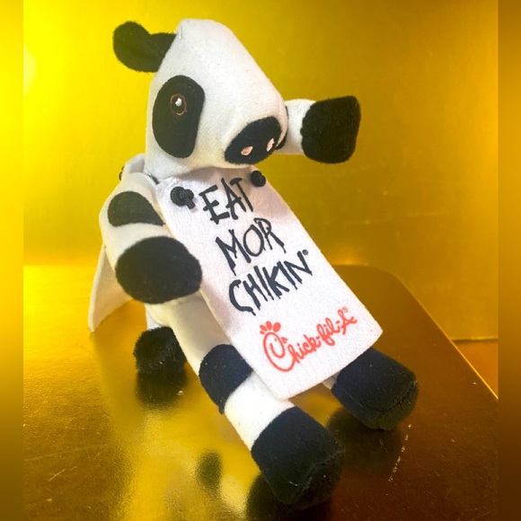 CHICK-FIL-A  PROMOTIONAL COW PLUSH WEARING DOUBLE-SIDED SIGN EAT MOR CHIKIN 2002 - Picture 3 of 15